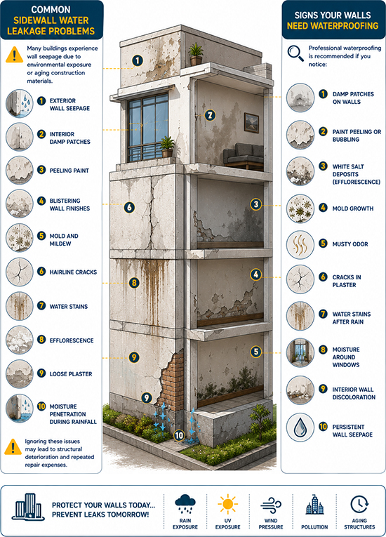 Common Sidewall Water Leakage and Signs You Need Walls Need Waterproofing