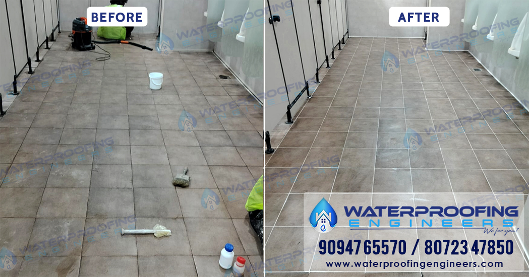 Before and after bathroom epoxy waterproofing without removing tiles showing leak-free bathroom repair by Waterproofing Engineers using advanced epoxy injection technology. Before and after bathroom epoxy waterproofing without removing tiles showing leak-free bathroom repair by Waterproofing Engineers using advanced epoxy injection technology.
