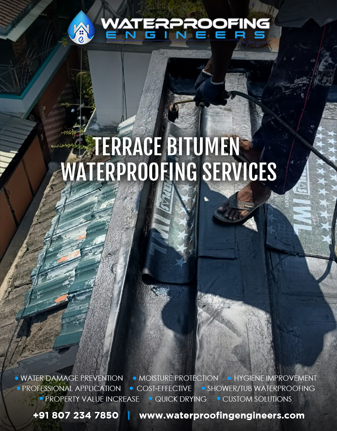 Terrace Bitumen Waterproofing Services at Pudupakkam, Chennai by Waterproofing Engineers, Anna Nagar East, Chennai.