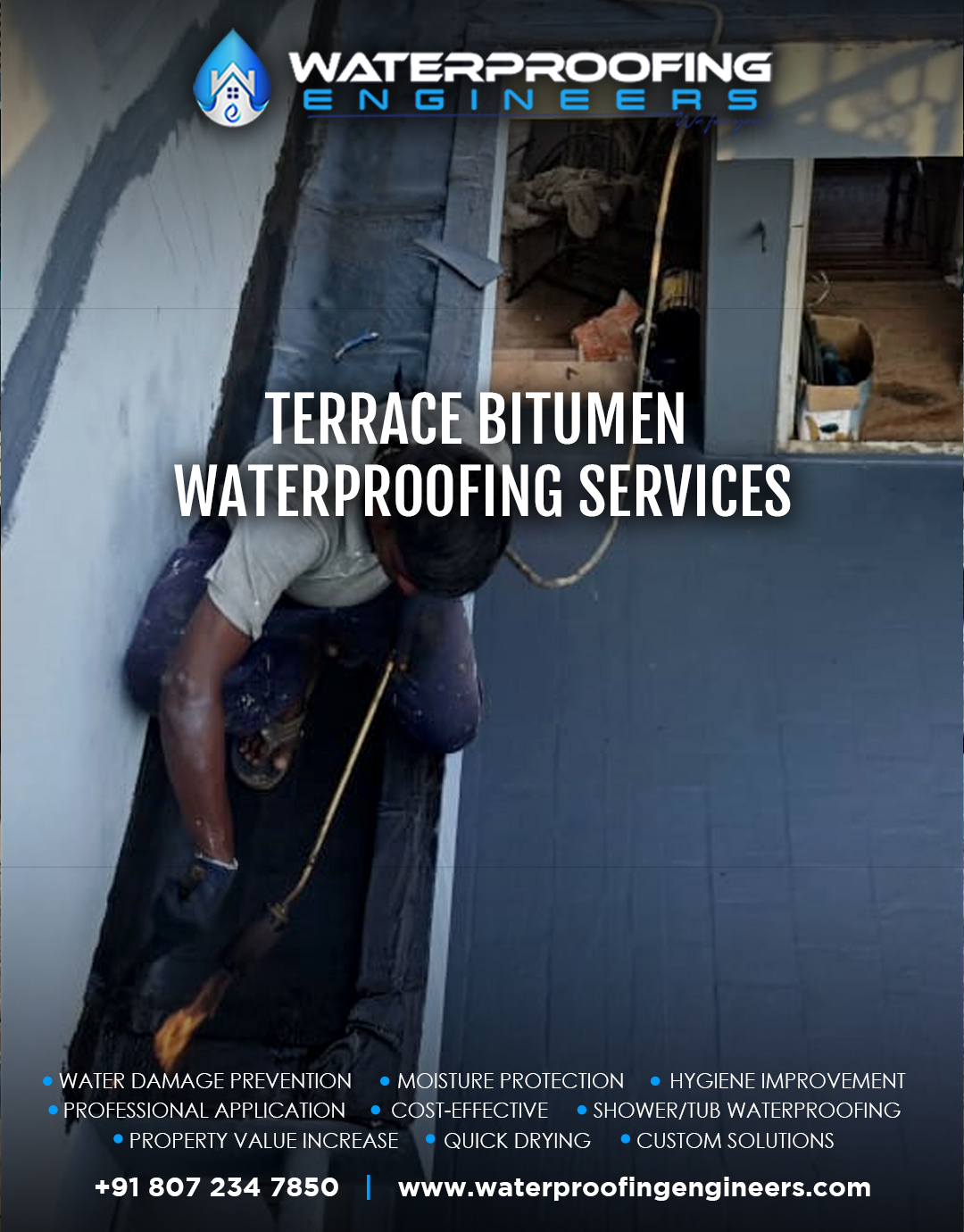 Terrace Bitumen Waterproofing Services at Pudupakkam, Chennai by Waterproofing Engineers, Anna Nagar East, Chennai.